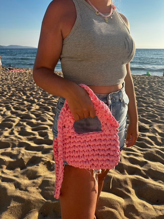 Sac ISULA rose Pink crush en crochet fait main - Machja Perla (vue de face)