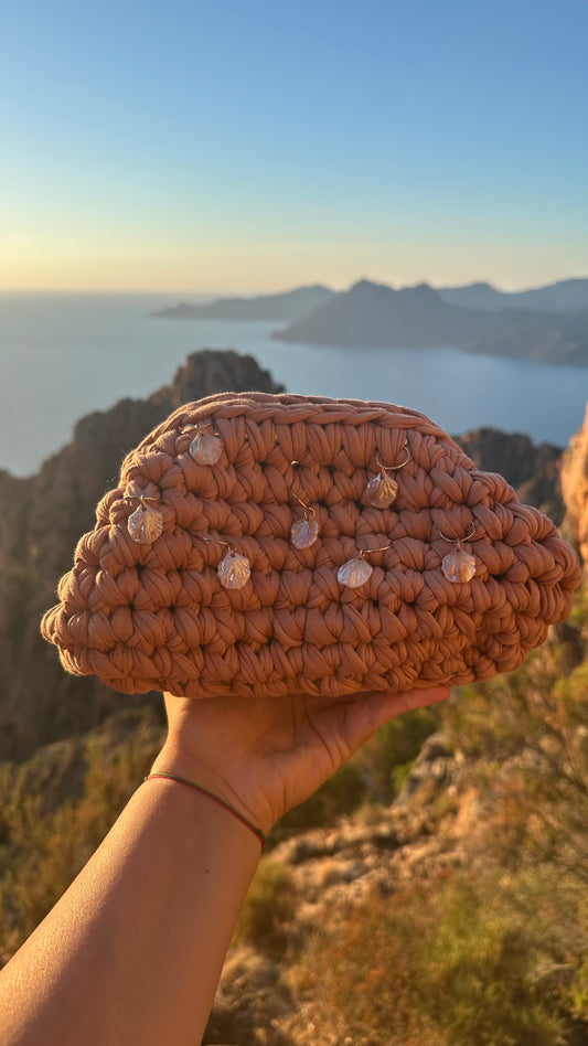 Sac STELLA coquillage Sunset shell en crochet fait main - Machja Perla (vue de face)