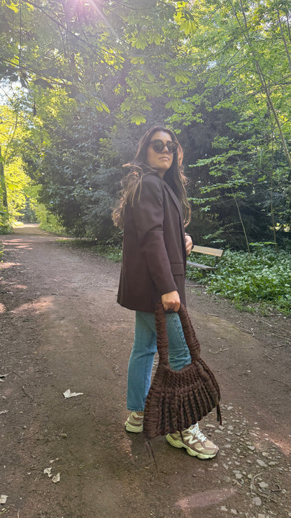 Sac LUNA marron chocolat Brownie mood en crochet fait main - Machja Perla (vue de face)
