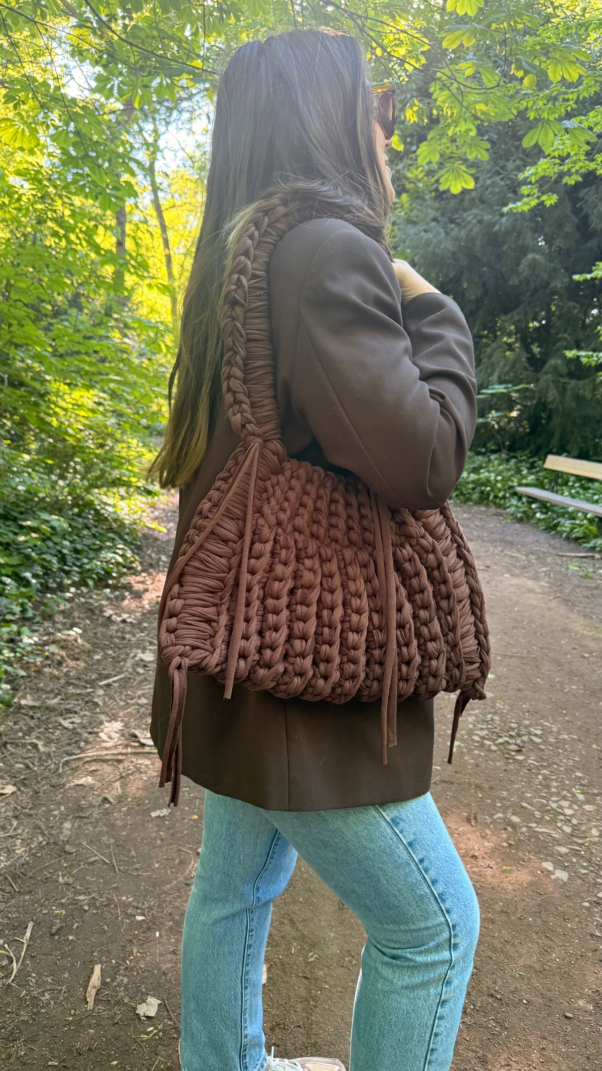Sac LUNA marron chocolat Brownie mood en crochet fait main - Machja Perla