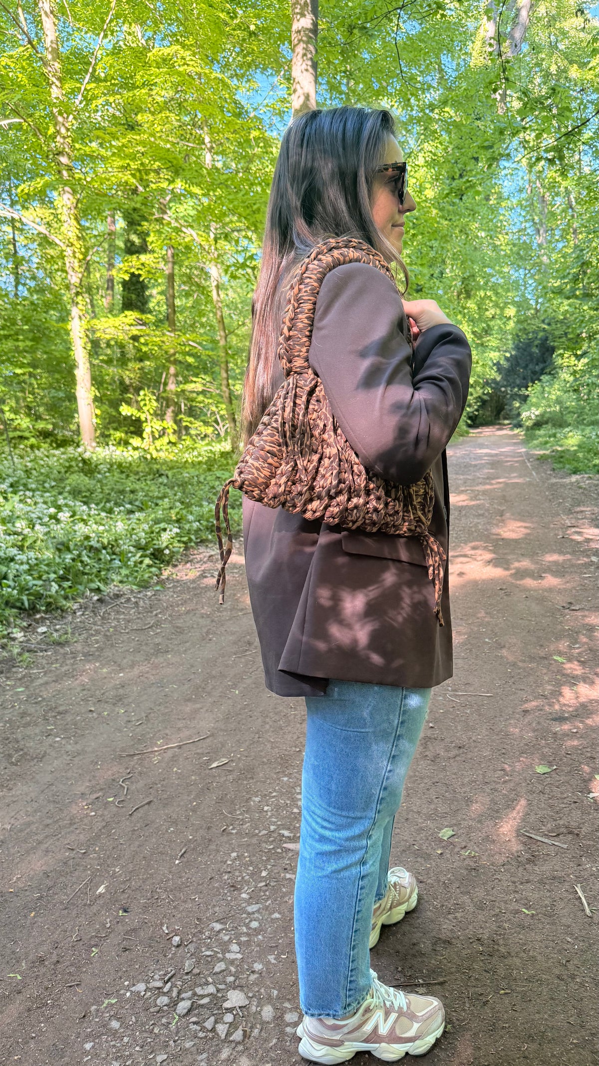 Sac LUNA imprimé léopard Wild energy en crochet fait main - Machja Perla (gros plan sur le tissage crochet)