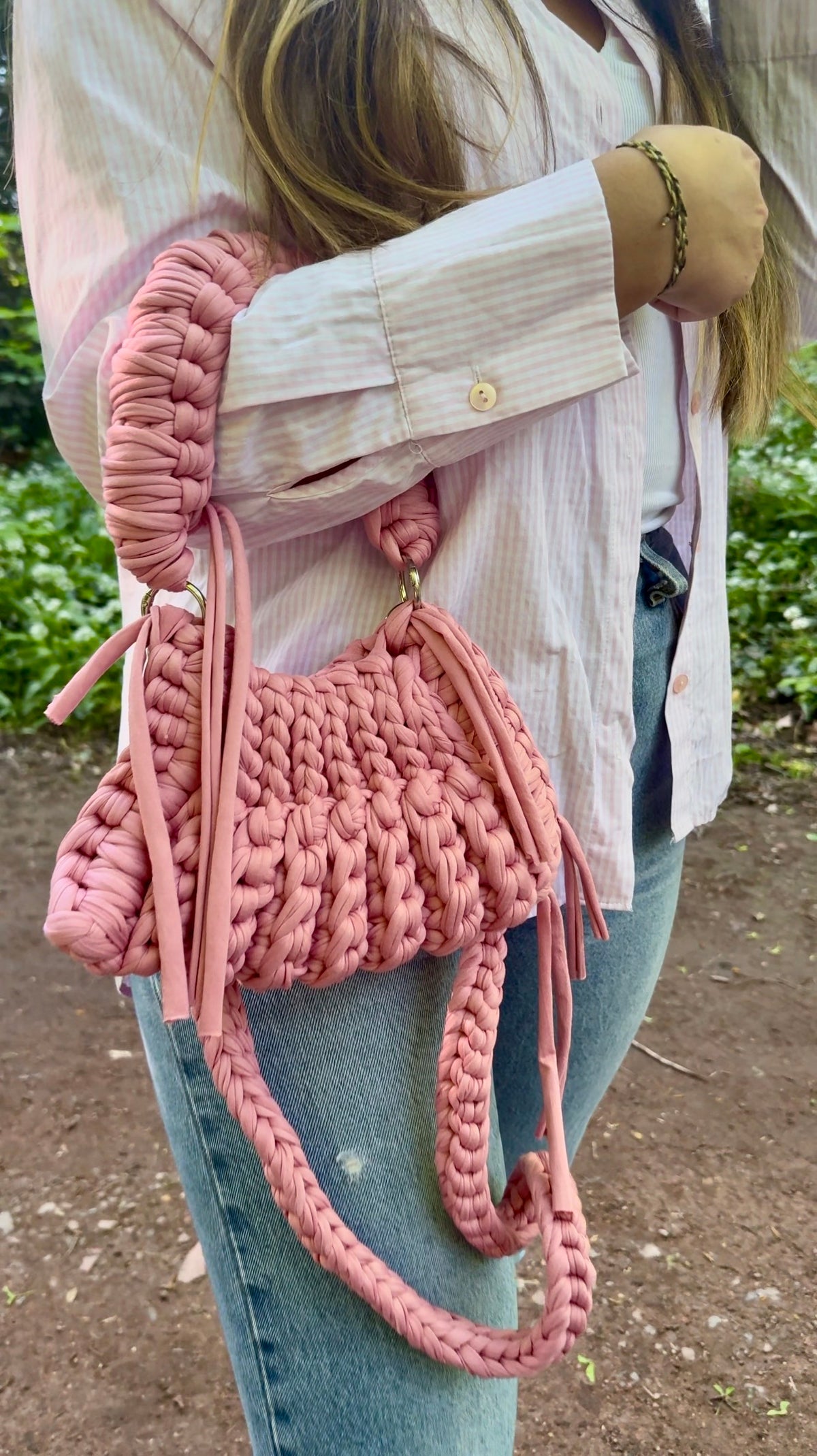 Sac LUNA rose bonbon Bubble pink en crochet fait main - Machja Perla