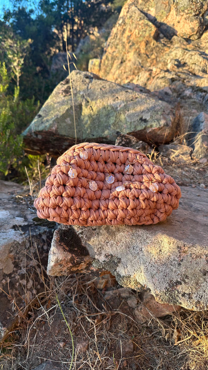 Sac STELLA coquillage Sunset shell en crochet fait main - Machja Perla (gros plan sur le tissage crochet)