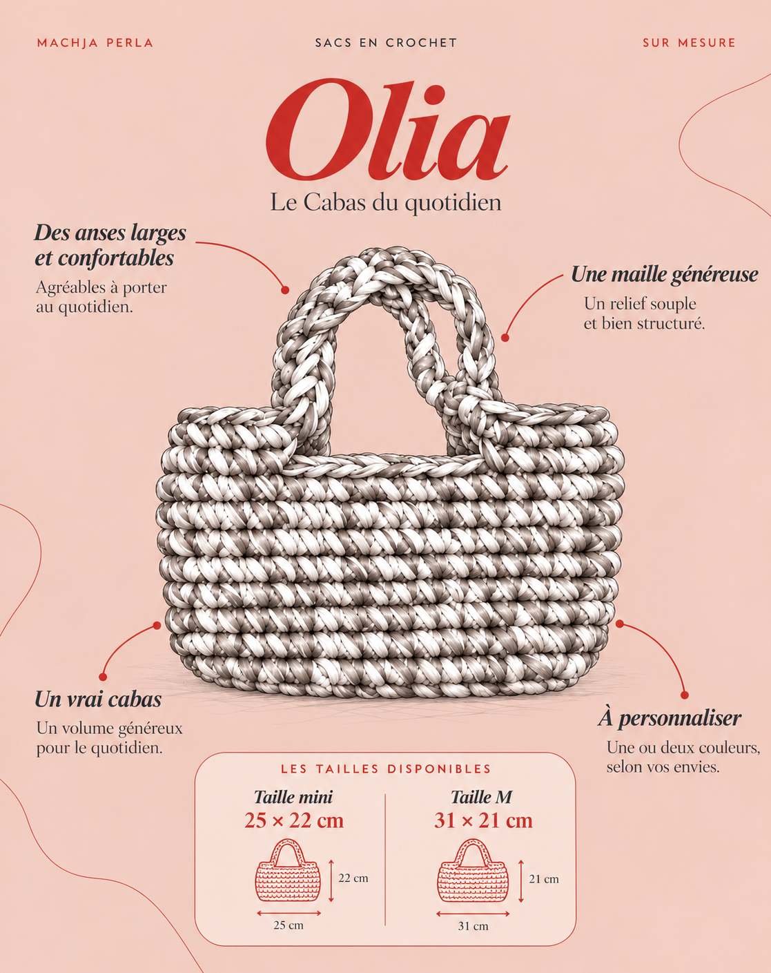 Sac sur mesure personnalisé en crochet fait main - Machja Perla