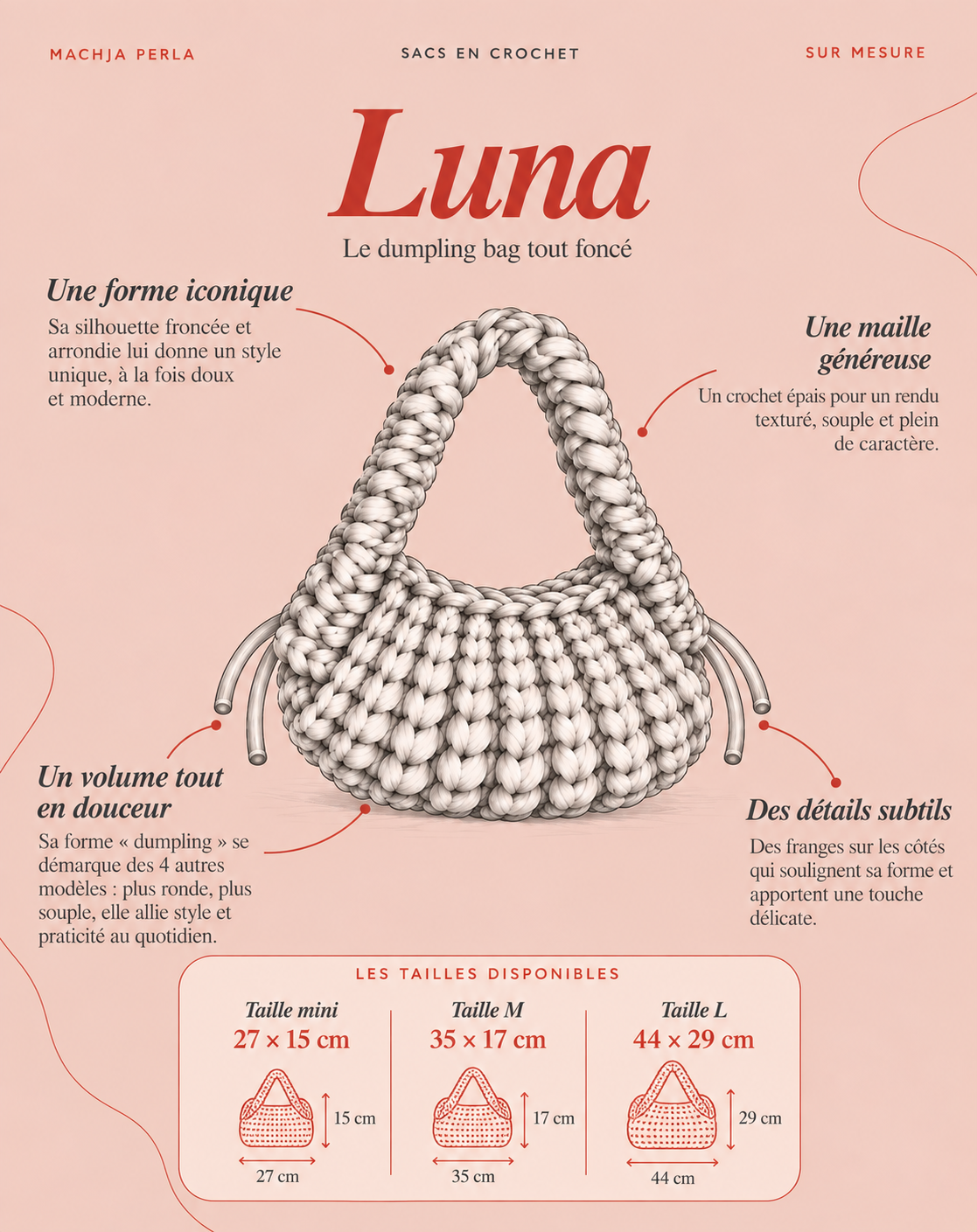 Sac sur mesure personnalisé en crochet fait main - Machja Perla (vue de face)