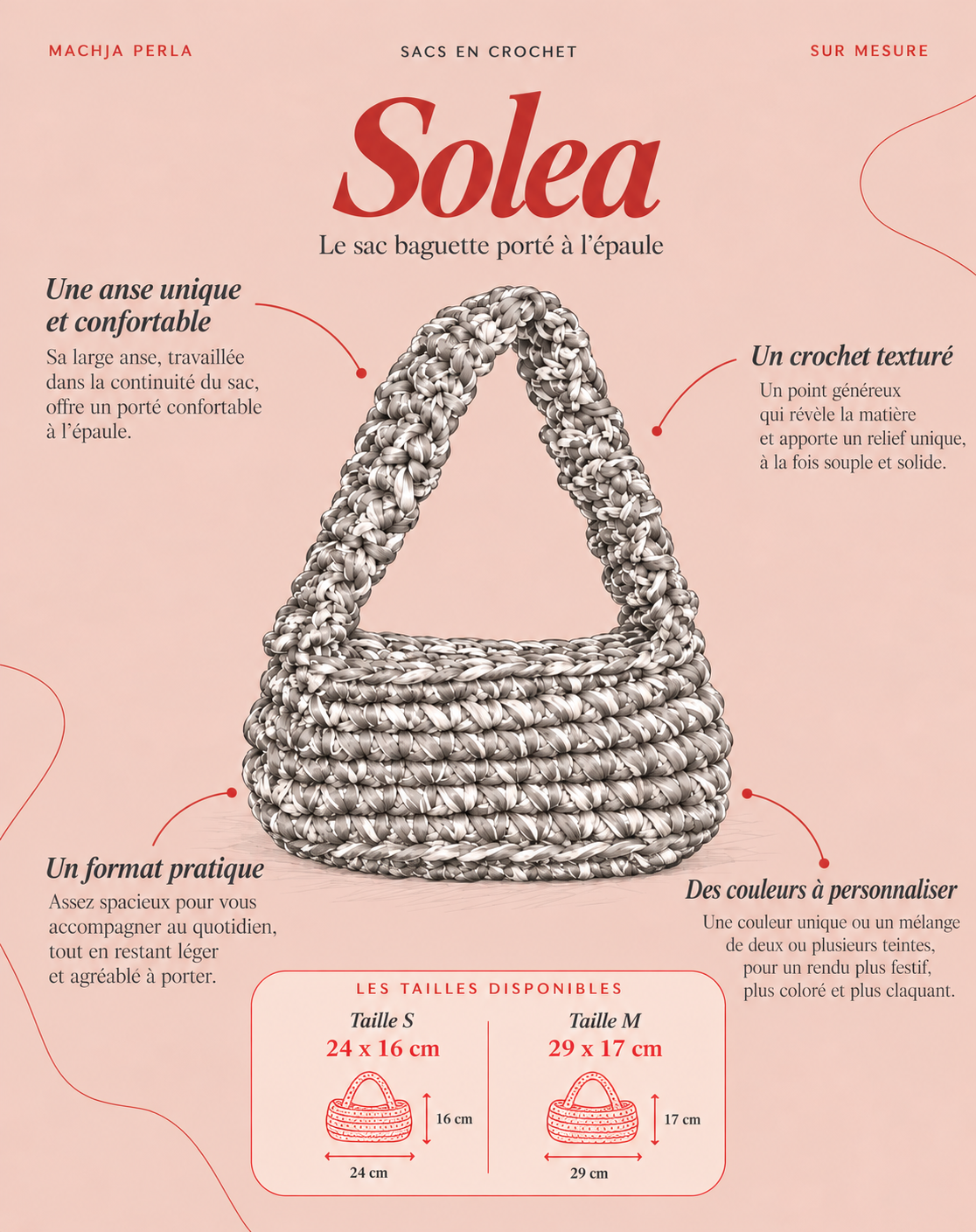 Sac sur mesure personnalisé en crochet fait main - Machja Perla (porté en situation)