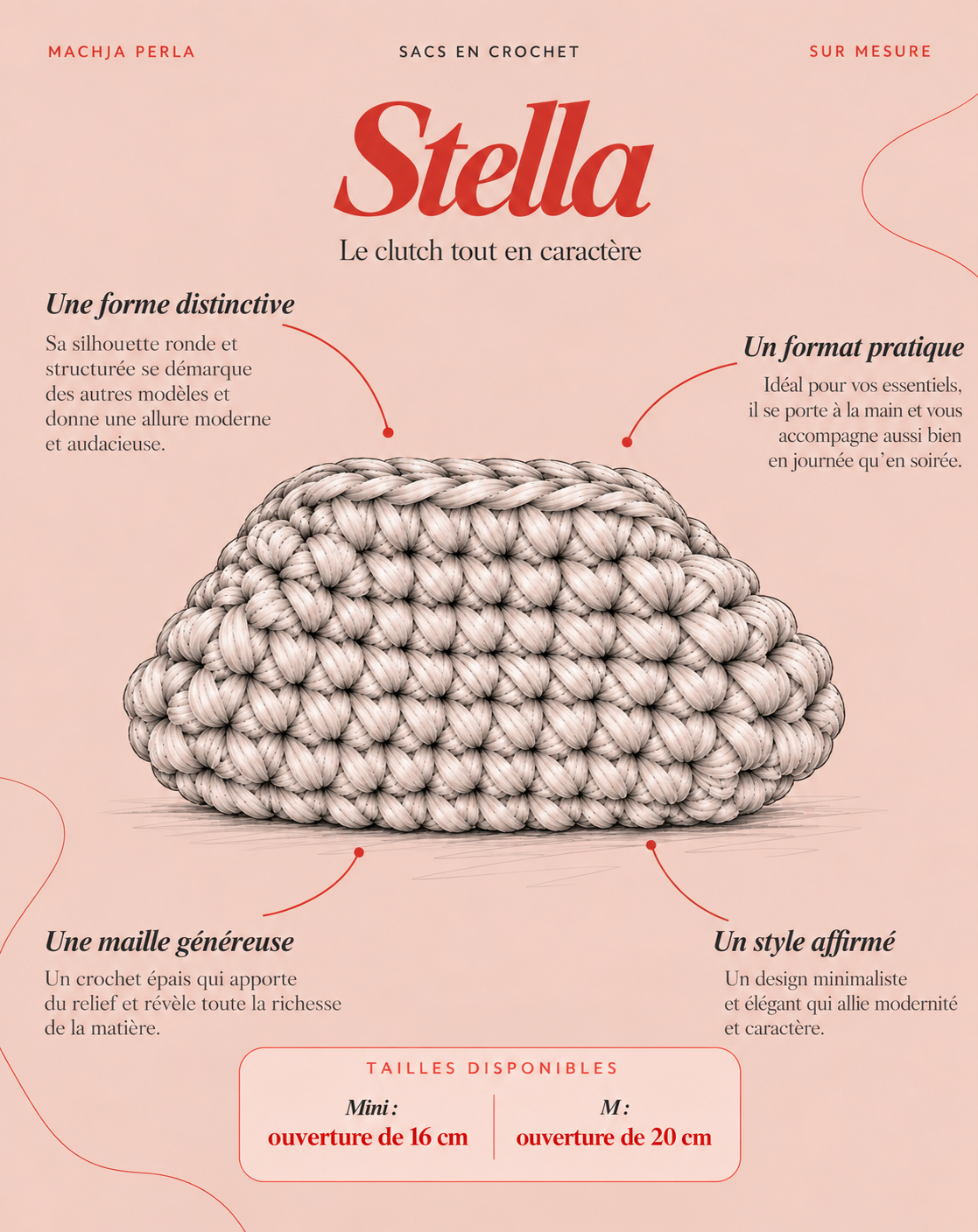 Sac sur mesure personnalisé en crochet fait main - Machja Perla (vue de détail)