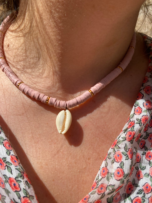 Collier Heishi - Rose & coquillage  🐚
