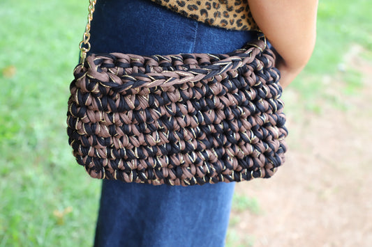 Sac SOLEA doré Golden night en crochet fait main - Machja Perla (vue de face)