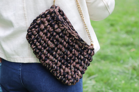 Sac SOLEA doré Golden night en crochet fait main - Machja Perla